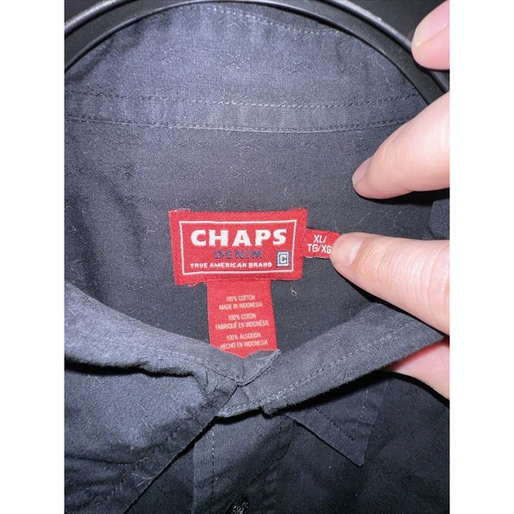 Chaps Button Up Shirt Men's Size XL Long Sleeve Black Patch Logo - Picture 2 of 4